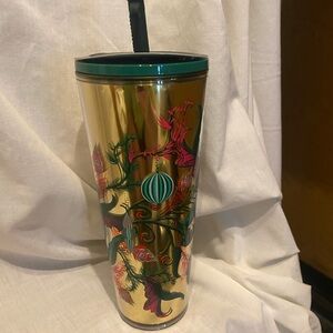 Starbucks Gold and Green Christmas Tumbler